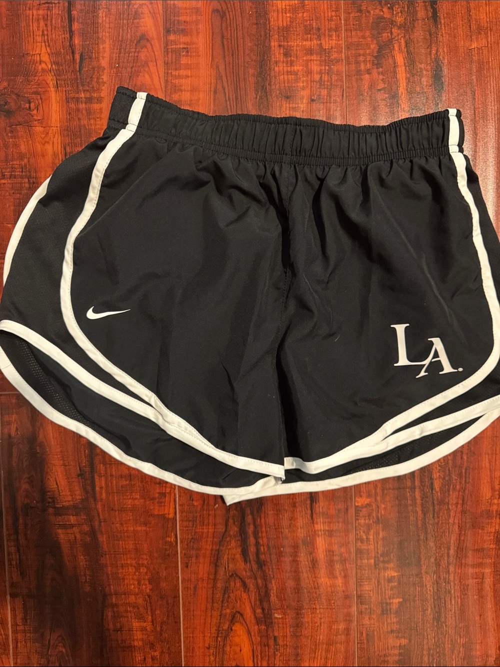 Nike Women's Black Athletic Shorts with White Piping and LA Logo